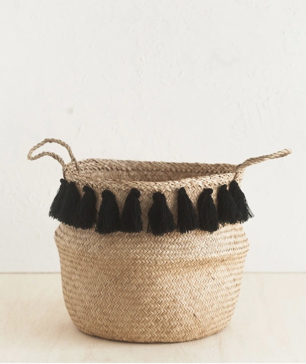 BLACK TASSELED BELLY BASKETS | Handwoven in Vietnam