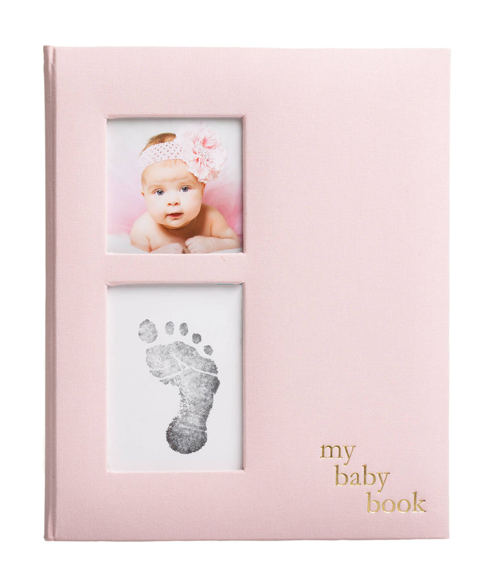 Linen Baby Memory Book and Clean-Touch Ink Pad, Pink